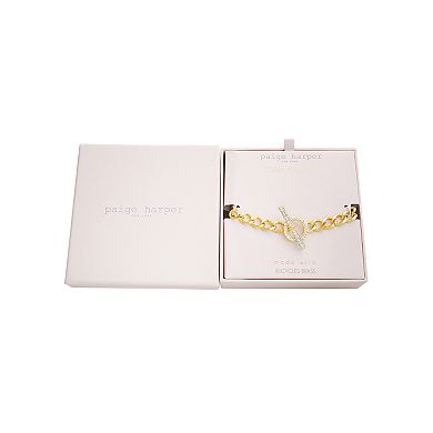 Paige Harper 14k Gold Over Recycled Brass Cubic Zirconia Curb Chain Toggle Bracelet