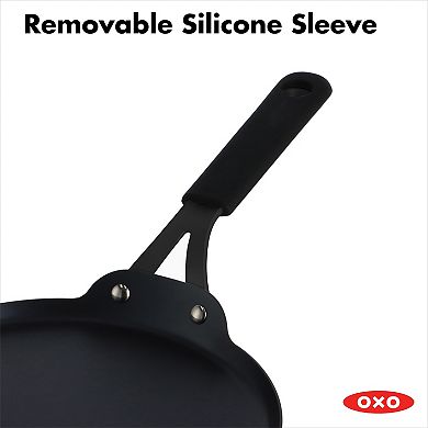 OXO Obsidian Pre-Seasoned Carbon Steel 10-in. Induction Crepe Pan with Removable Silicone Handle Holder