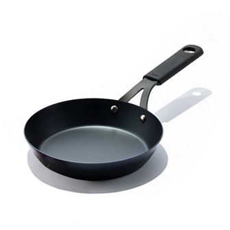 OXO Obsidian Pre-Seasoned Carbon Steel 8 in Non-Stick Frypan Skillet with Removable Silicone Handle Holder