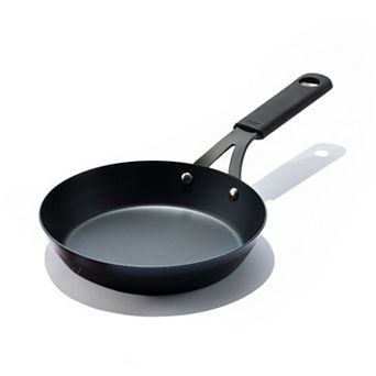 OXO Obsidian Pre-Seasoned Carbon Steel 8 in Non-Stick Frypan Skillet with Removable Silicone Handle Holder