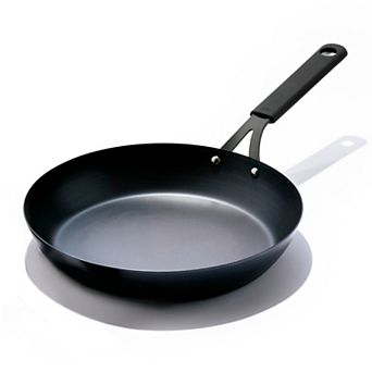 OXO Obsidian Pre-Seasoned Carbon Steel 12 in Induction Frypan with Removable Silicone Handle Holder