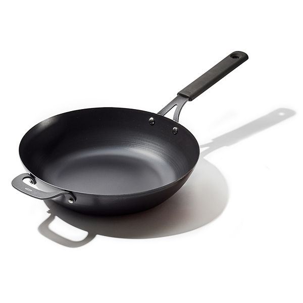 OXO Obsidian PreSeasoned Carbon Steel 12in. Induction Wok Pan with