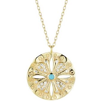 Sunkissed Sterling 14k Gold Over Cubic Zirconia & Turquoise Floral Necklace