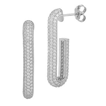 Sunkissed Sterling Silver Over Cubic Zirconia Pave Oval Earrings