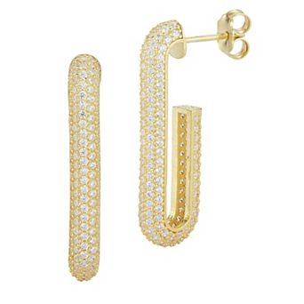 Sunkissed Sterling Silver Over Cubic Zirconia Pave Oval Earrings