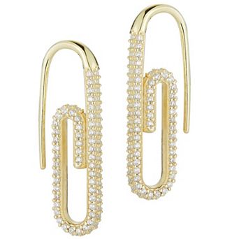 Sunkissed Sterling Silver Over Cubic Zirconia Pave Paperclip Earrings