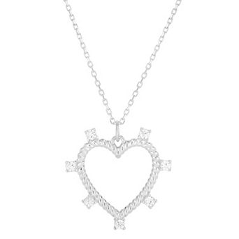 Sunkissed Sterling Silver Over Cubic Zirconia Open Heart Necklace