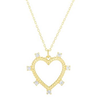 Sunkissed Sterling Silver Over Cubic Zirconia Open Heart Necklace