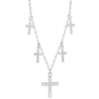 Sunkissed Sterling Silver Over Cubic Zirconia Cross Charm Necklace