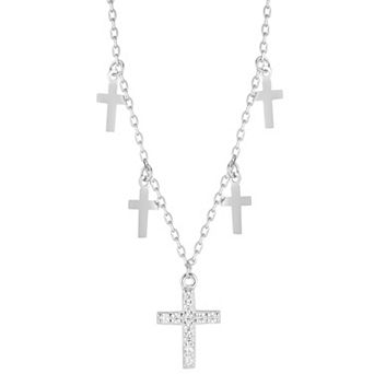 Sunkissed Sterling Silver Over Cubic Zirconia Cross Charm Necklace