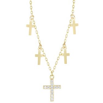 Sunkissed Sterling Silver Over Cubic Zirconia Cross Charm Necklace