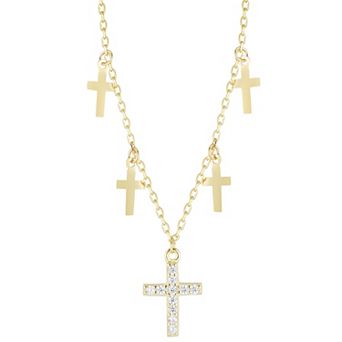 Sunkissed Sterling Silver Over Cubic Zirconia Cross Charm Necklace