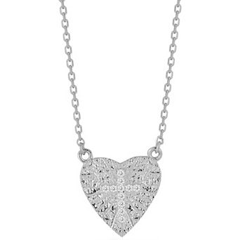 Sunkissed Sterling Silver Over Cubic Zirconia Cross Heart Necklace