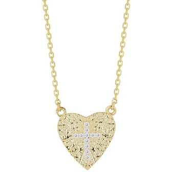 Sunkissed Sterling Silver Over Cubic Zirconia Cross Heart Necklace