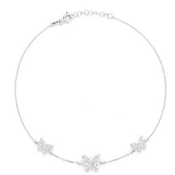 Sunkissed Sterling Silver Over Cubic Zirconia Pave Butterfly Anklet