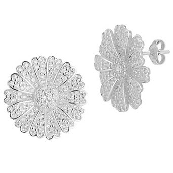 Sunkissed Sterling Silver Over Cubic Zirconia Flower Stud Earrings