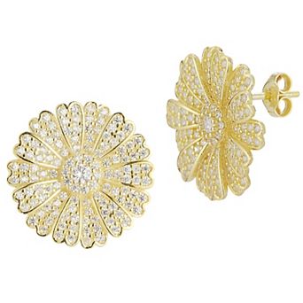 Sunkissed Sterling Silver Over Cubic Zirconia Flower Stud Earrings