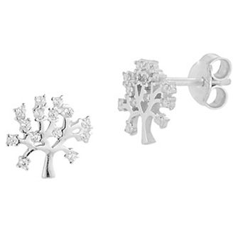 Sunkissed Sterling Cubic Zirconia Tree of Life Stud Earrings