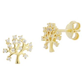 Sunkissed Sterling Cubic Zirconia Tree of Life Stud Earrings