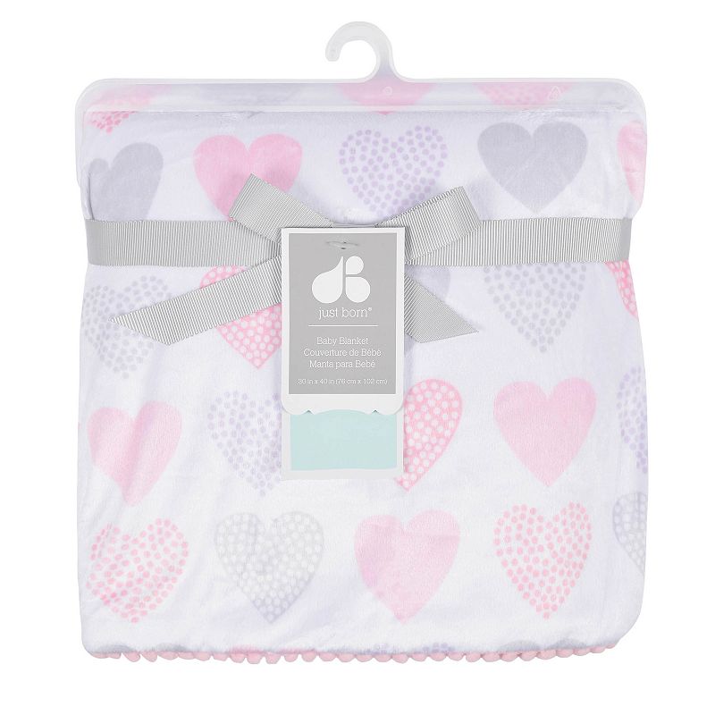 Baby Girl Just Born Heart Print Plush Blanket, Pink