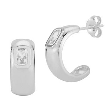 Sunkissed Sterling Silver Over Cubic Zirconia Hoop Earrings