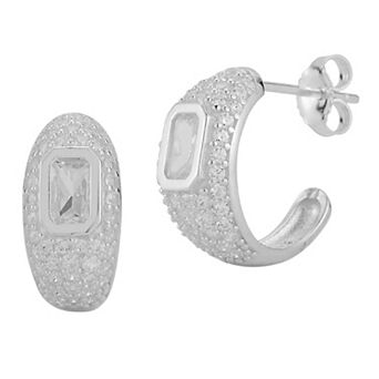 Sunkissed Sterling 14k Gold Over Silver Pave Hoop Earrings