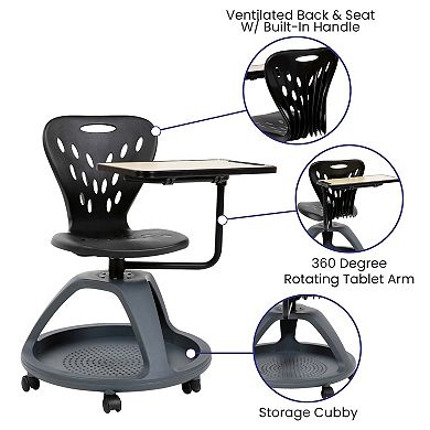 Flash Furniture Laikyn Mobile Desk Chair, Tray & Under Seat Storage Cubby
