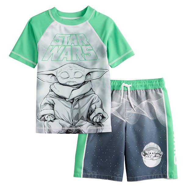 Boys 4-14 Star Wars The Mandalorian Grogu aka Baby Yoda Rashguard & Swim  Trunks Set