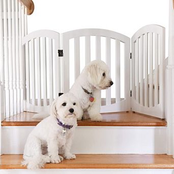 Arf Pets Free Standing Wood Retractable Dog Gate With Walk Through House Door For Pet And Baby