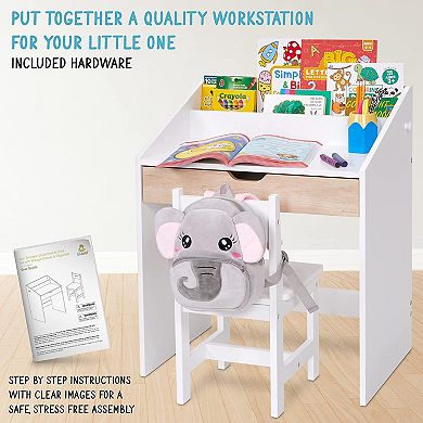 Lil’ Jumbl Toddler Wooden Kids Desk and Chair Set, With Writing Table