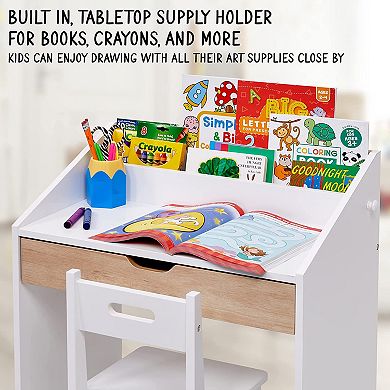 Lil’ Jumbl Toddler Wooden Kids Desk and Chair Set, With Writing Table