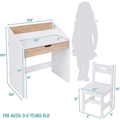 Lil’ Jumbl Toddler Wooden Kids Desk and Chair Set, With Writing Table