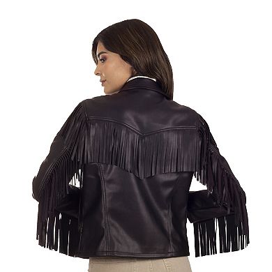 Women's Wrangler Fringed Faux-Leather Jacket