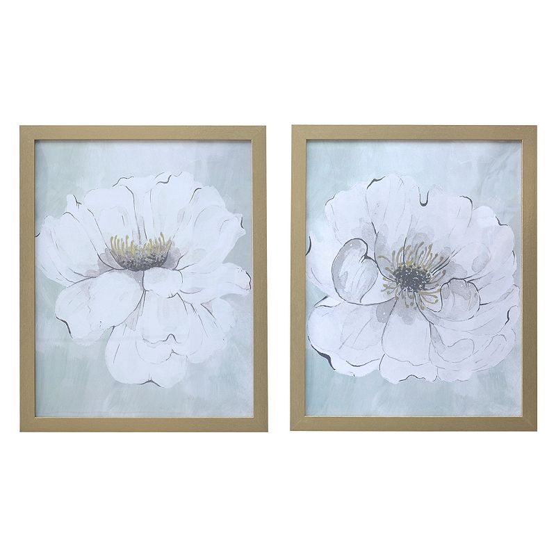 Gallery 57 White Rose Framed Print Wall Art Set Of 2, Blue