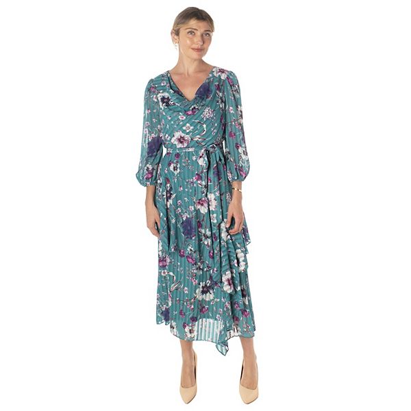 Women's Maison Tara Floral Ruffled Side-Tie Midi Dress