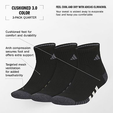 Men's adidas Cushioned 3.0 3-Pack Quarter Socks