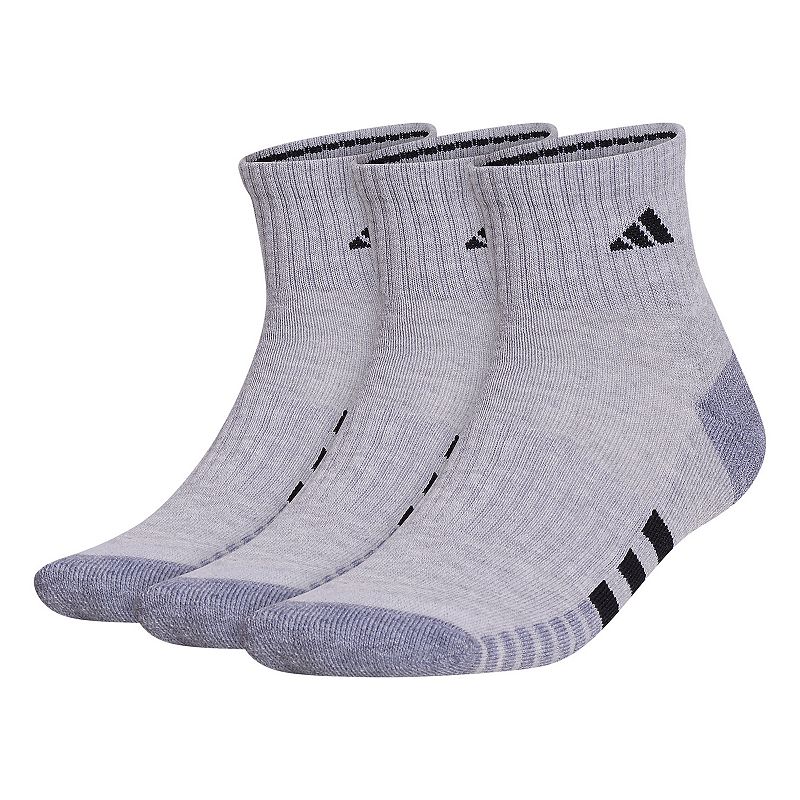 Mens adidas Cushioned 3.0 3-Pack Quarter Socks, Size: 6-12, Light Grey