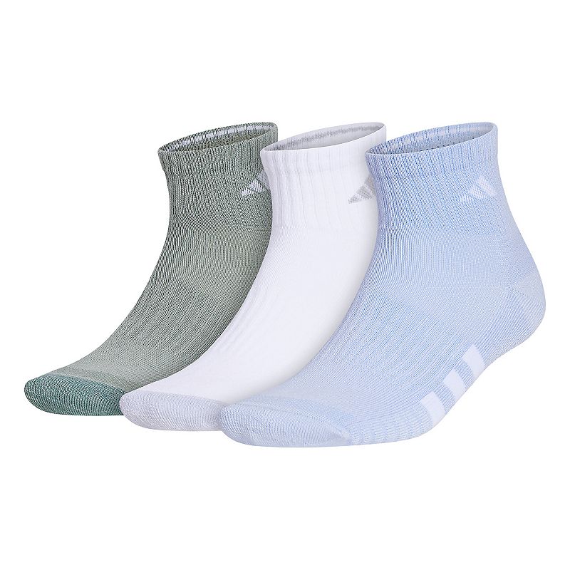Mens adidas Cushioned 3.0 Color 3-Pack Quarter Socks, Size: 6-12, Light Bl