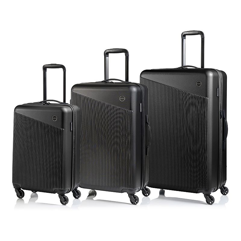 Champs Astro Collection 3-Piece Hardside Spinner Luggage, Black, 3 Pc Set
