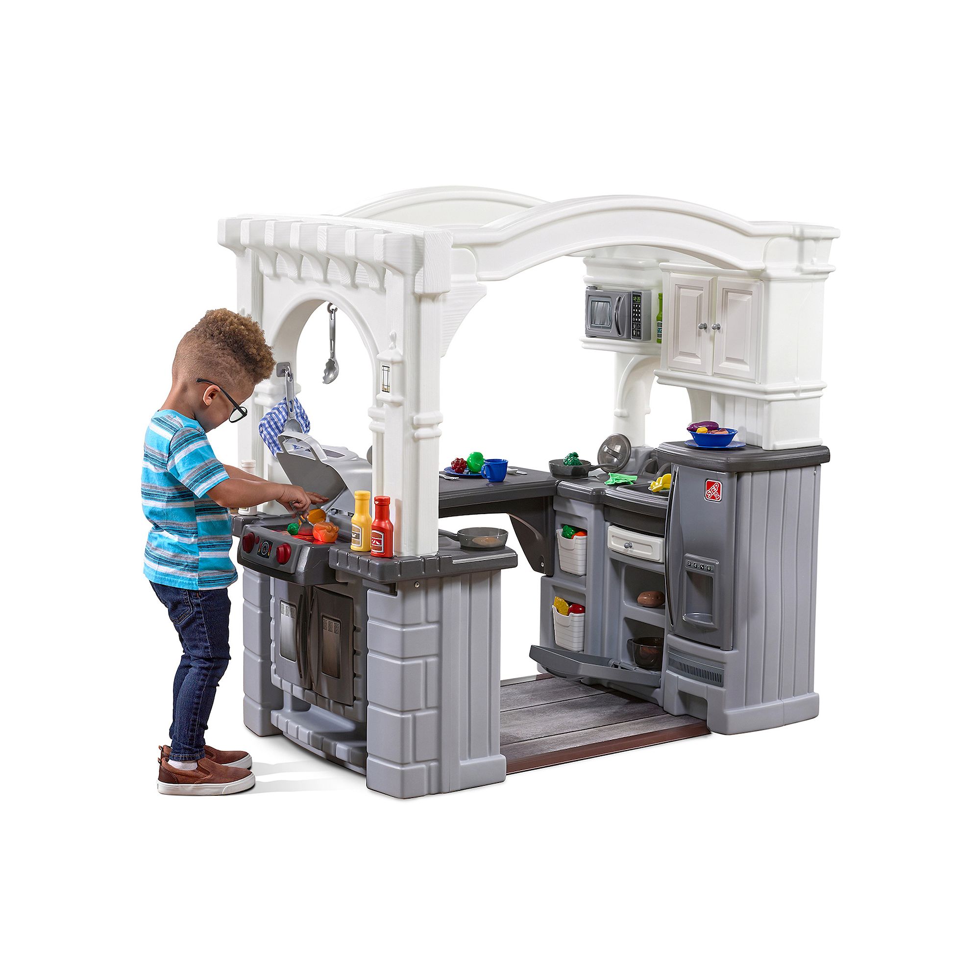 Step2 Grand Walk-In Classic Kitchen & Grill Pretend Playset, Gray