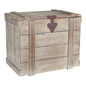 Household Essentials Antiqued Wooden Home Storage Trunk