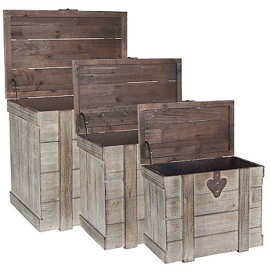Household Essentials Antiqued Wooden Home Storage Trunk