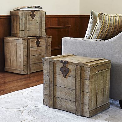Household Essentials Antiqued Wooden Home Storage Trunk