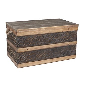 Household Essentials Wood & Embossed Metal Trunk