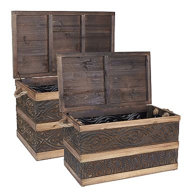Household Essentials Wood & Embossed Metal Trunk