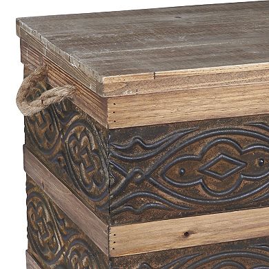 Household Essentials Wood & Embossed Metal Trunk