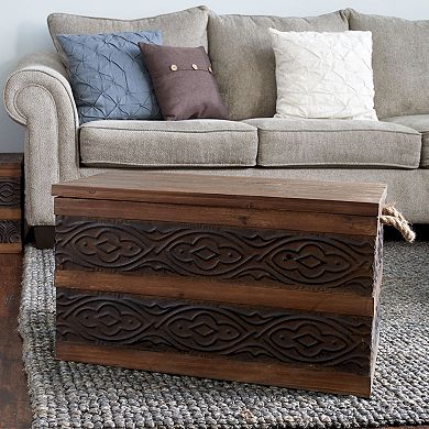 Household Essentials Wood & Embossed Metal Trunk