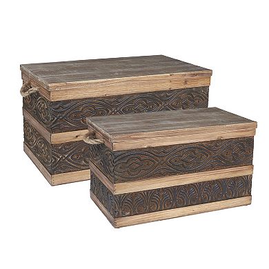 Household Essentials Wood & Embossed Metal Trunk