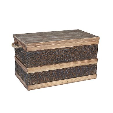 Household Essentials Wood & Embossed Metal Trunk