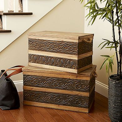 Household Essentials Wood & Embossed Metal Trunk